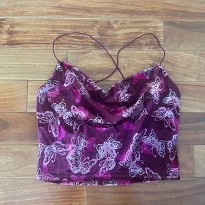 Urban Outfitters Velvet Butterfly Cowl Neck Top